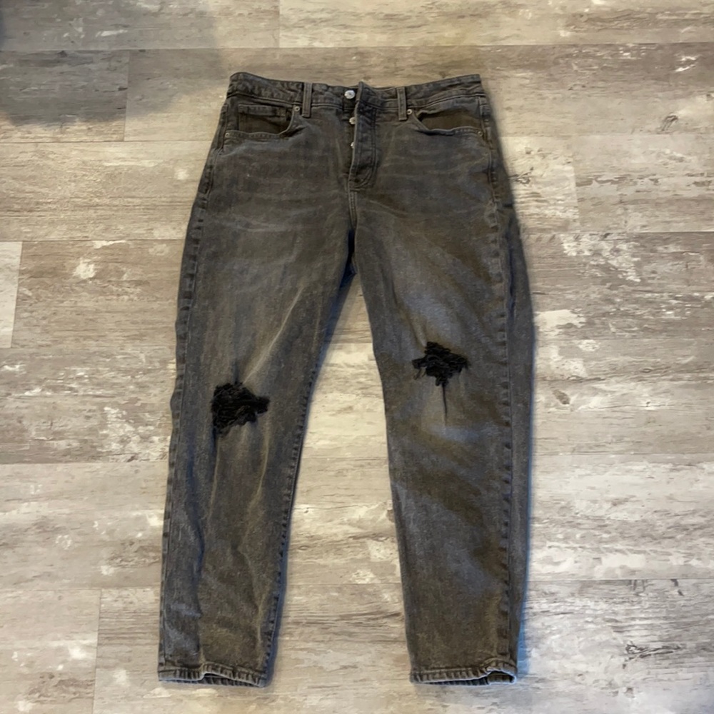 Old Navy OG Straight High Rise Jeans Button Fly Gray Wash Distressed